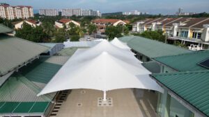 front view of Tensile Roof for Surau Al-Amirin in Bandar Baru Bangi, Selangor