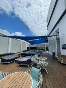 tensile fabric shade at pool deck of hard rock hotel desaru coast